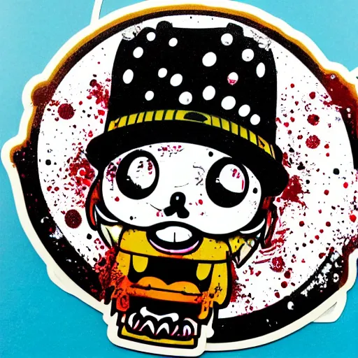 Image similar to die cut sticker, tony chopper wearing a strawhat, splatter paint