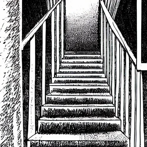 Prompt: a creepy white staircase by Junji Ito