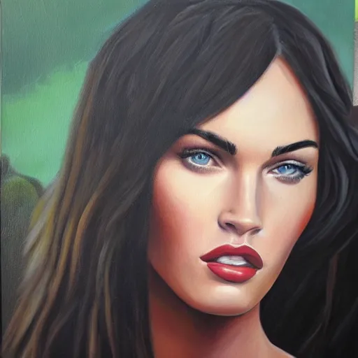 Prompt: a portrait of megan fox, oil painting