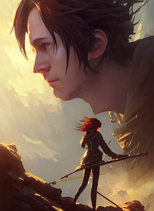 Image similar to highly detailed poster squall leonhart, stephen bliss, unreal engine, fantasy art by greg rutkowski, loish, rhads, ferdinand knab, makoto shinkai and lois van baarle, ilya kuvshinov, rossdraws, tom bagshaw, alphonse mucha, global illumination, radiant light, detailed and intricate environment