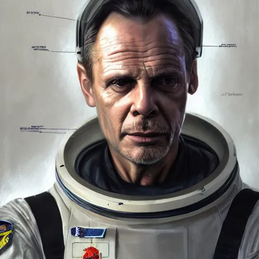 Image similar to portrait of a man by greg rutkowski, michael biehn as an space security officer, he is about 6 0 years old, military composure, wearing the tactical gear of weyland company, highly detailed portrait, digital painting, artstation, concept art, smooth, sharp foccus ilustration, artstation hq