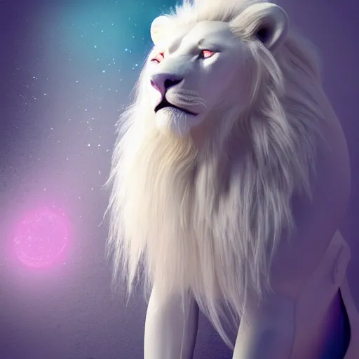 Prompt: albino white lion with pastel translucent soap bubble clothing creative design, professional portrait photography, candid photography, unreal engine 5, highly detailed, accurate, character concept