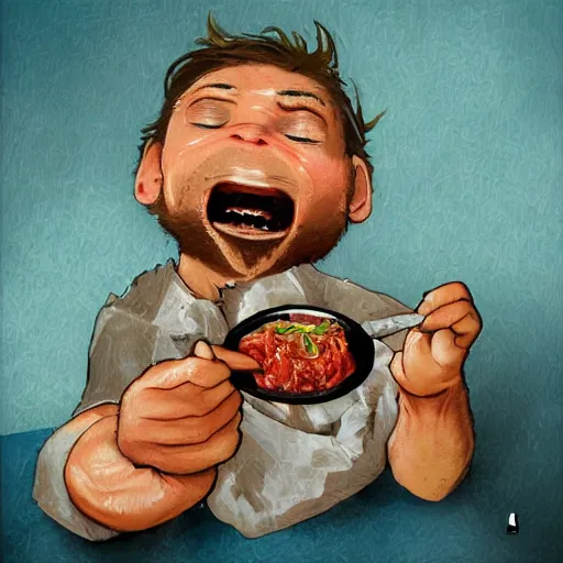 Prompt: album art of a man eating tuna, artstation