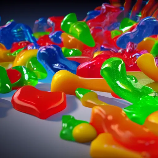 Image similar to playground made entire of gummy candy, octane render, highly detailed sugar, ue 5, realistic lighting, white background