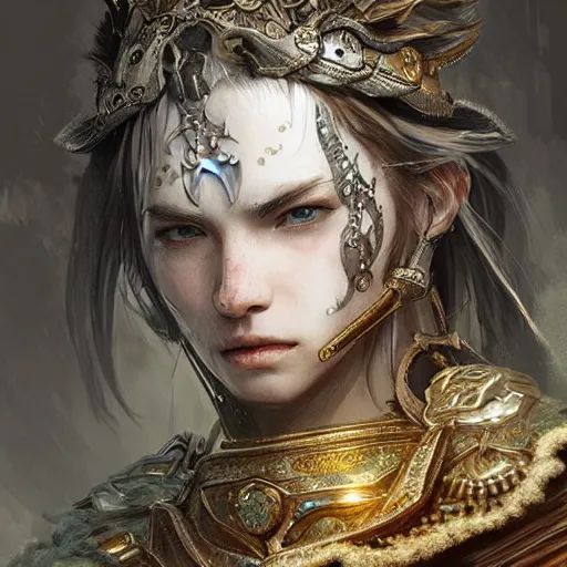 Image similar to beautiful extremely detailed intricate concept art depicting a warrior by wlop. shining jewelry. bcy. net