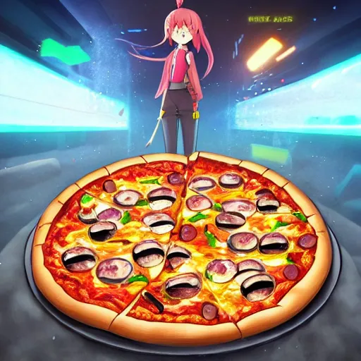 Chibi Anime Girl Eating Pizza