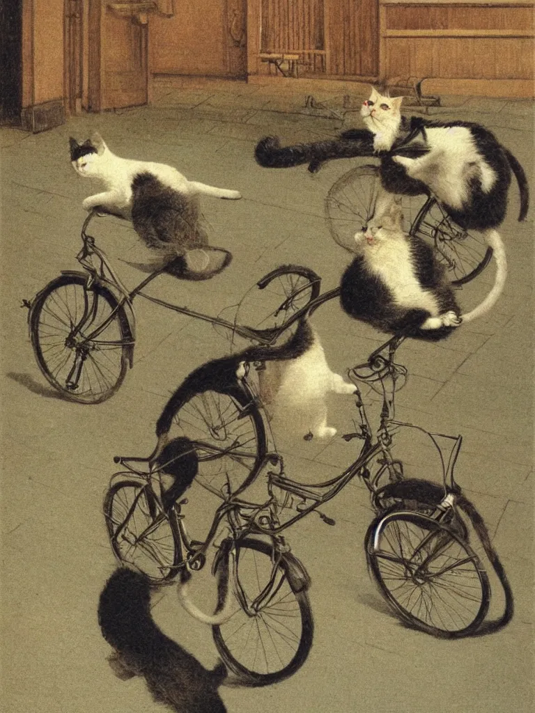 Image similar to A cat driving a bicycle, an illustration by Michael Sowa, but as photography