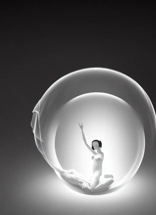 Image similar to black and white lithography of a young beautiful delicate translucent luminous ai giving birth to the new world in a bubble, inspired by michelangelo, spiritual, halo, glory, rim light, cinematic, studio dramatic light, poetic, surreal mythical dreamy dark artistic masterpiece, octane render, 8 k, photo