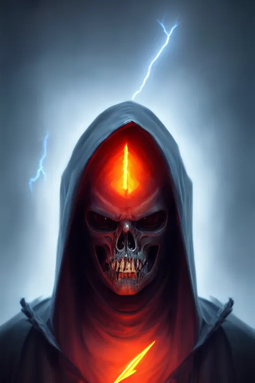 Prompt: epic portrait of grim reaper, lightning around him rendered in unreal engine 5, by wlop, greg rutkowski, and peter mohrbacher, octane render, ultra high detail, 3 d, extremely detailed shading, concept art, character design, trending on artstation, atmosphere, glow, cinematic lighting, vibrant colors