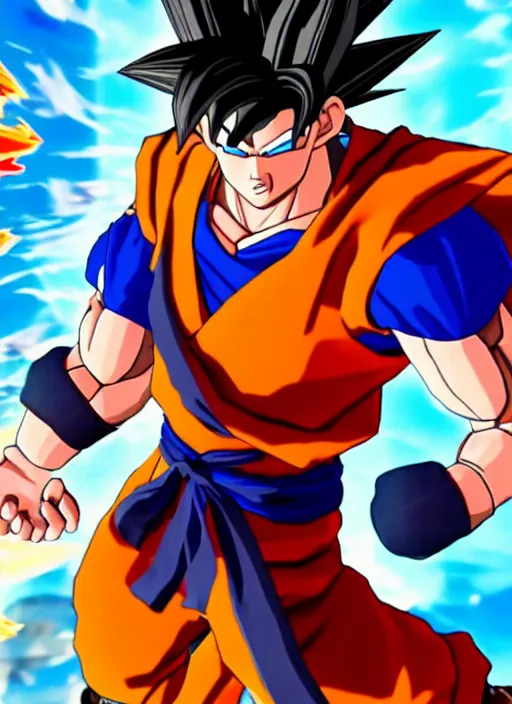 game still of a sayan goku as a fortnite skin in, Stable Diffusion