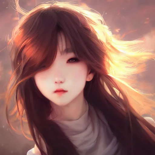 Image similar to realistic detailed semirealism beautiful gorgeous natural cute excited happy Yang Xiao Long4K high resolution quality artstyle professional artists WLOP, Aztodio, Taejune Kim, Guweiz, Pixiv, Instagram, Artstation