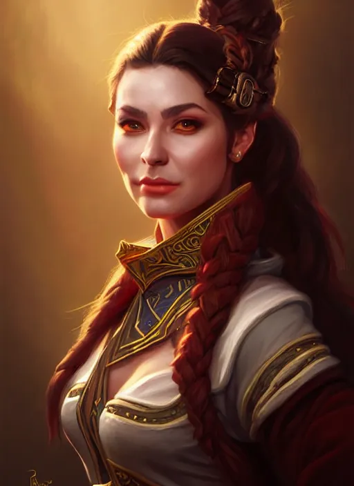 Prompt: a _ fantasy _ style _ portrait _ painting _ of female charismatic bard, rpg dnd oil _ painting _ unreal _ 5 _ daz. _ rpg _ portrait _ extremely _ detailed _ artgerm _ greg _ rutkowski _ greg