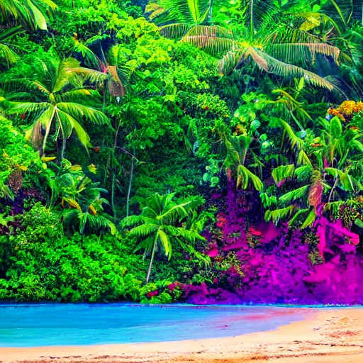 Image similar to extremely colorful jungle on beach