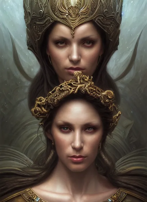 Image similar to portrait shot of attractive atlantian princess, realistic, professionally, professionally color graded, intricate, elegant, highly detailed, centered, digital painting, artstation, concept art, smooth, sharp focus, illustration, artgerm, tomasz alen kopera, peter mohrbacher, donato giancola, mucha, joseph christian leyendecker, wlop, boris vallejo