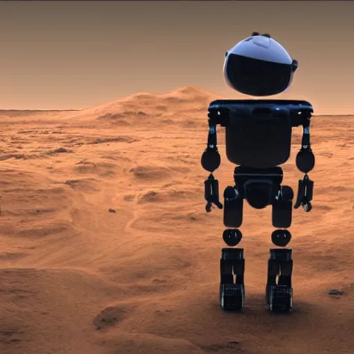 Image similar to realistic robot android on mars, death's door, alone, apocalypse, low power, realistic light and shadow effects