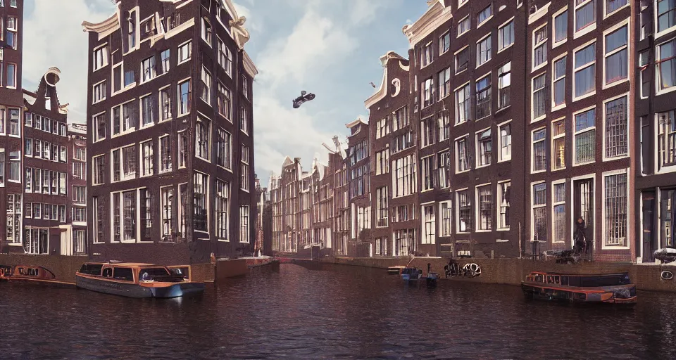 Prompt: amsterdam in the year 2 1 0 0, intricate artwork by tooth wu and wlop and beeple, octane render, hyper realism, 8 k