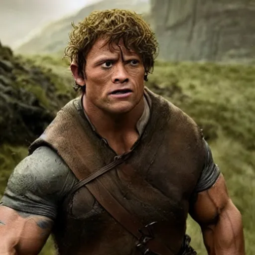 Image similar to Dwayne Johnson as samwise gamgee