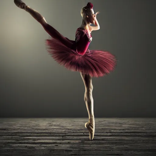 Image similar to full body pose, hyperrealistic photograph of female punk ballerina, dim volumetric lighting, 8 k, octane beautifully detailed render, extremely hyper detailed, intricate, epic composition, cinematic lighting, masterpiece, trending on artstation, very very detailed, stunning, hdr, smooth, sharp focus, high resolution, award, winning photo, dslr, 5 0 mm