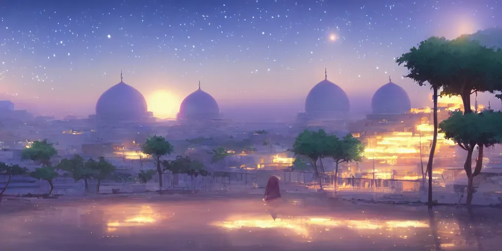 Image similar to arabian night landscape by makoto shinkai