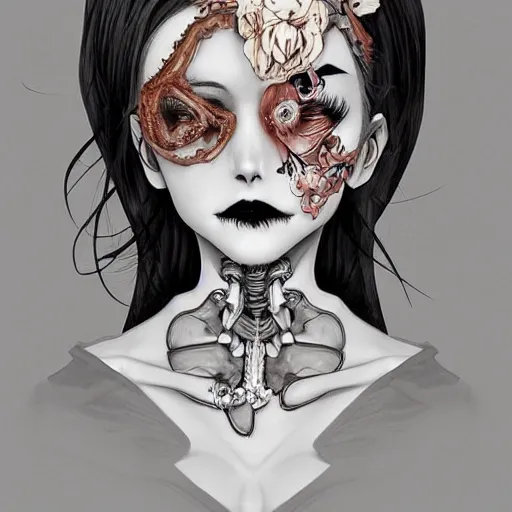 Prompt: anime manga skull portrait young woman doll, dollface, skeleton, intricate, elegant, highly detailed, digital art, ffffound, art by JC Leyendecker and sachin teng