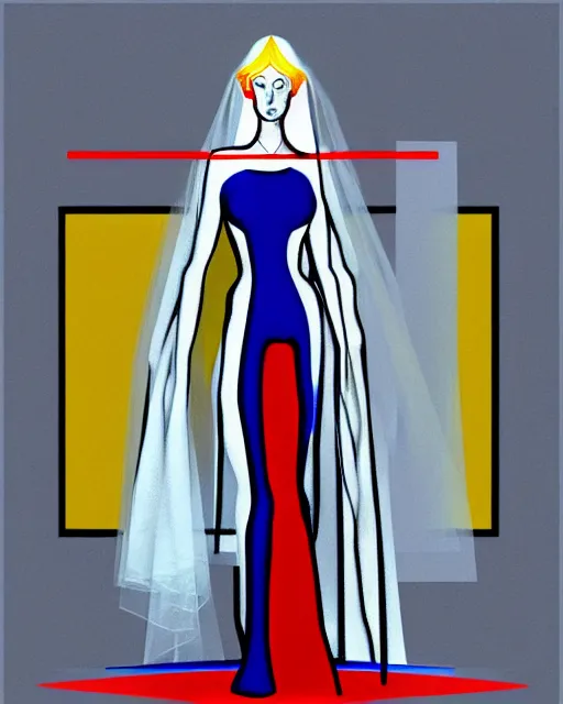 Image similar to digital art, centered full body of elven bride , by piet mondrian, de Stijl art mouvement, Abstract art, trending on artstation,