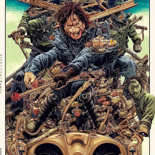 Image similar to portrait of crazy casey jones, symmetrical, by yoichi hatakenaka, masamune shirow, josan gonzales and dan mumford, ayami kojima, takato yamamoto, barclay shaw, karol bak, yukito kishiro