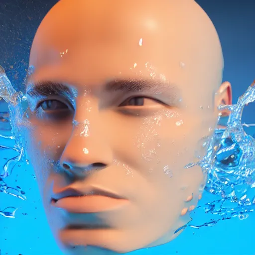 Image similar to minimalist logo icon of a human head made of water, water manipulation, futuristic, glowing, hyper realistic, ray tracing, realistic water splashes, sharp focus, 8 k resolution