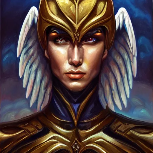 Image similar to portrait painting of a fallen angel paladin, sharp focus, high symmetry, award - winning, trending on artstation, masterpiece, highly detailed, intricate. art by terese nielsen