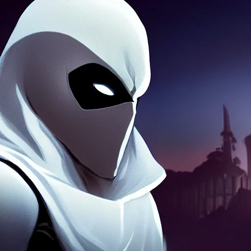 Image similar to Moon Knight Profile Picture, ps5, cinematic, detailed, very detailed