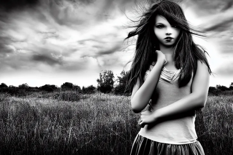 Image similar to girl, fantasy, black and white, ultra realistic!!!, hdr, clear weather, golden hour, sharp focus