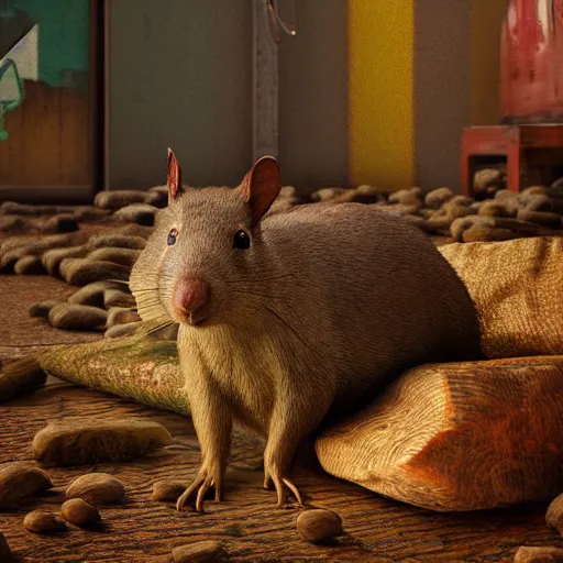 Prompt: agouti art by mike winkelmann, power auras, sigils, tattered cloth robes, substance 3 d painter, pbr textures, physical based rendering, cinematic, hyper realism, high detail, octane render, unreal engine, 8 k, vibrant colors, smooth gradients, high contrast, depth of field, aperture