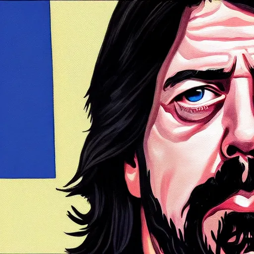 Image similar to dave grohl in gta v covert art painted by stephen bliss, centered, uncropped, full body, symmetrical face