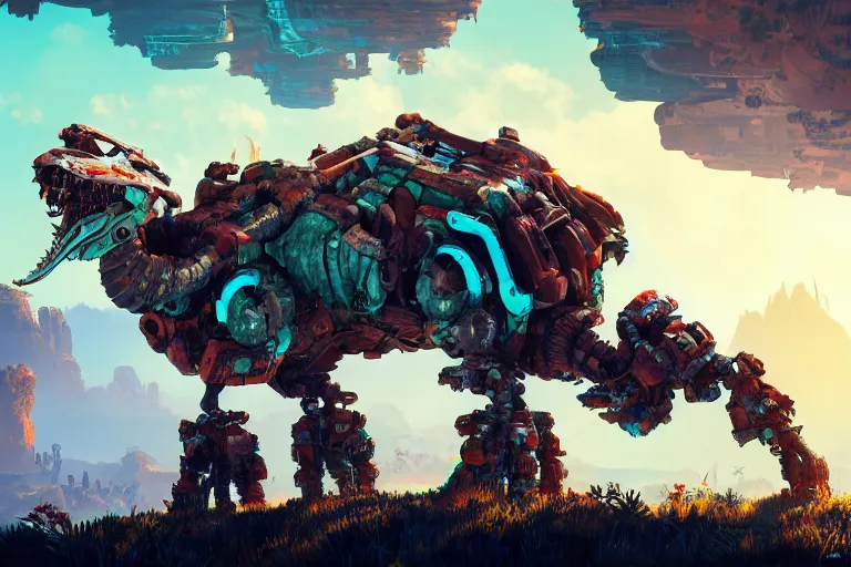 Image similar to clamberjaw machine mecanical creature robot of horizon forbidden west horizon zero dawn bioluminiscence global illumination ray tracing hdr fanart arstation by ian pesty and alena aenami artworks in 4 k