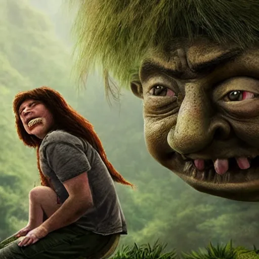 Prompt: an adult troll is shown in the photo photorealistic style of a film poster in the style of zd