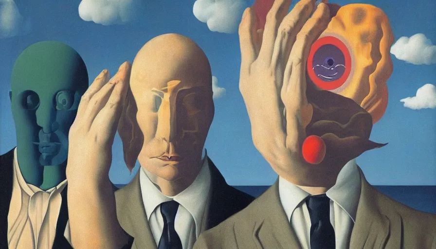 Image similar to parallel universe between forbidden knowledge and maddening strangeness by rene magritte and salvadore dali, extremely high detail, 8 k