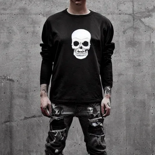 Prompt: pinterest skull modern streetwear design greenlight | cyberpunk color