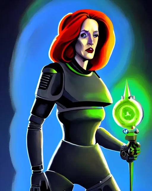 Prompt: dana scully as queen machine, cyborg supervillain, villainess, pulp femme fatale, comic cover painting, masterpiece artstation. 8 k, sharp high quality artwork in style of wayne reynolds and don bluth, concept art by jack kirby, blizzard warcraft artwork, hearthstone card game artwork