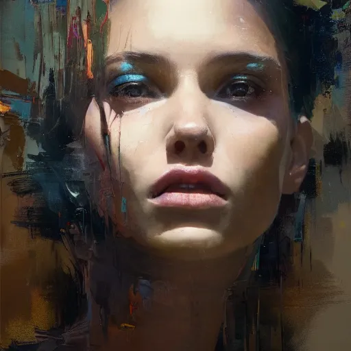 Prompt: portrait of a beautiful girl,, intimate,, beautiful face, rule of thirds, spotlight, expressive, passionate, by greg rutkowski, by jeremy mann, by francoise nielly,, 4 k, 8 k, correct body proportion