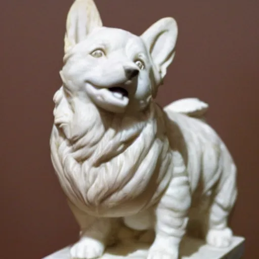 Prompt: Marble statue of a corgi