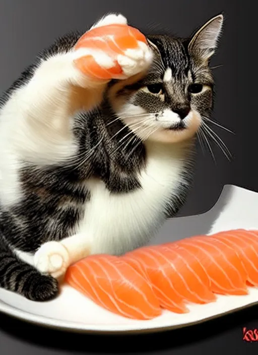 Image similar to clear photorealistic picture of adorable cats made out of sushi