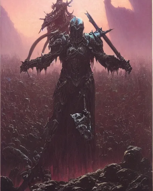 Image similar to the death knight waits, by Thomas Cole and Wayne Barlowe