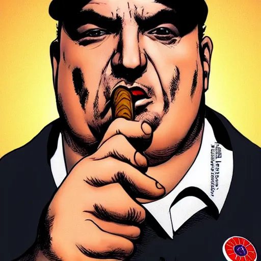 Image similar to chunky ethan van sciver as tony soprano, with a cigar, artstation