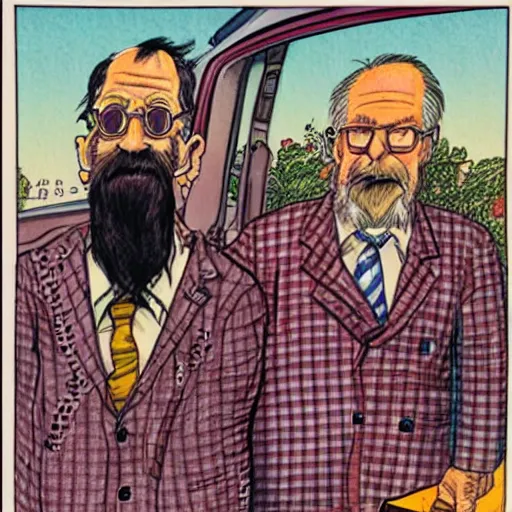 Image similar to The Artwork of R. Crumb and his Cheap Suit Doctor, pencil and colored marker artwork, trailer-trash lifestyle