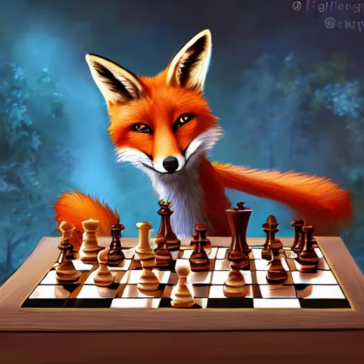 Prompt: A fox playing chess, trending on FurAffinity, energetic, dynamic, digital art, highly detailed, FurAffinity, high quality, digital fantasy art, FurAffinity, favorite, character art