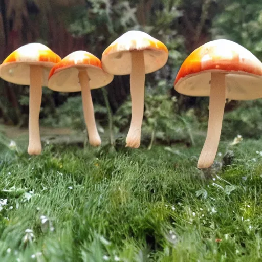 Image similar to anamorphic mushrooms dancing and having fun