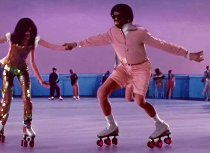 Image similar to film still of Stevie Wonder Rollerskating in the new Boogie Nights movie, 8k