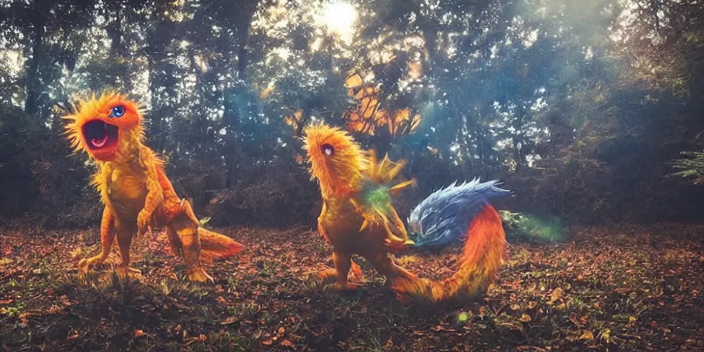 Prompt: photo of real life pokemons, creepy!!!, scaly!!!, gritty!!!, menacing!!!, evil, ultra realistic, gritty, golden hour, volumetric lighting, sharp focus