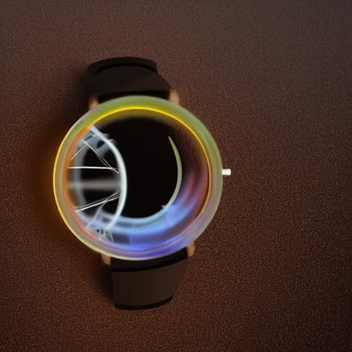 Image similar to a watch with a glowing portal to another dimension instead of a face