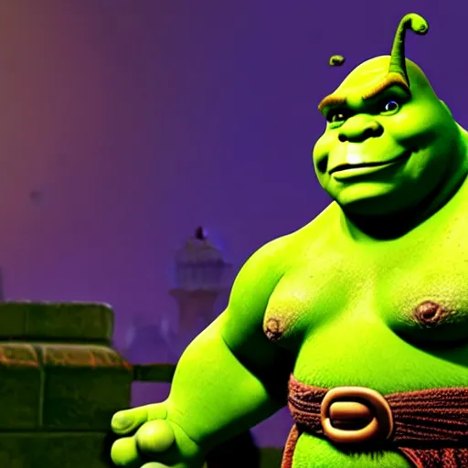 Prompt: shrek in super smash bros ultimate, highly detailed, extremely high quality, hd, 4 k, 8 k, professional photographer, 4 0 mp, lifelike, top - rated, award winning, realistic, detailed lighting, detailed shadows, sharp, no blur, edited, corrected, trending