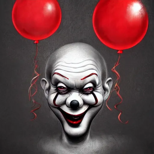 Prompt: surrealism grunge cartoon portrait sketch of a monster with a wide smile and a red balloon by - michael karcz, loony toons style, pennywise theme, horror theme, detailed, elegant, intricate